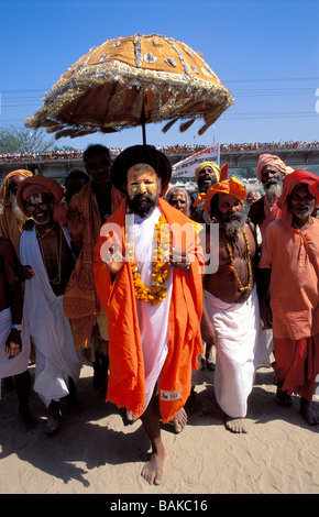 India, Uttarakhand State, Haridwar, Kumbh Mela, Hindu pilgrimage, Sadhus procession Stock Photo