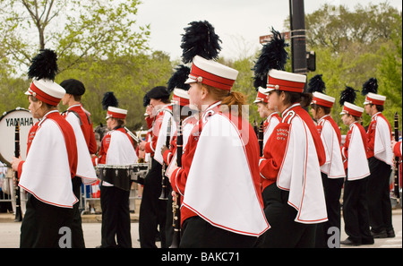 High school marching band in the Chicago Polish Parade Stock Photo