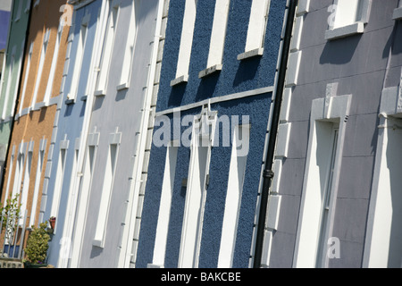 Town of Aberaeron, Wales. Close up angled view of the pastel painted houses in the picturesque Welsh town of Aberaeron. Stock Photo