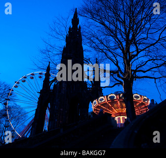 2009 Edinburgh December city at night the Christmas fairground in Princes Street Gardens Stock Photo
