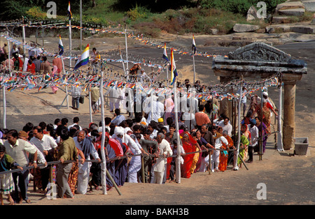 India, Karnataka State, Shravanabelagola, the most important religious place of the Jainism, the mahamastakabisheka is the head Stock Photo