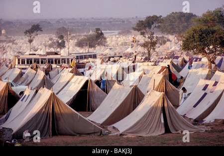 India, Karnataka State, Shravanabelagola is one of the most important Jain pilgrim centers, tents in a pilgrims camp Stock Photo