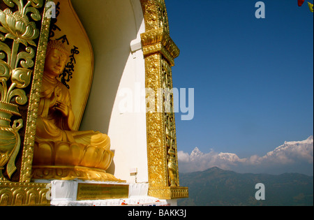 Gold buddha from the pokhara world peace pagoda Stock Photo