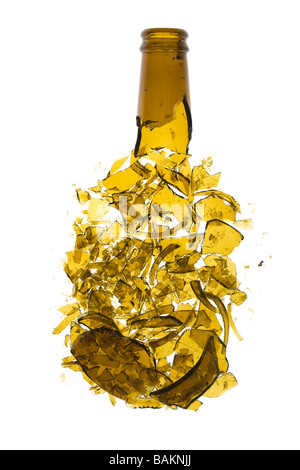 Broken beer bottle isolated on white background Stock Photo