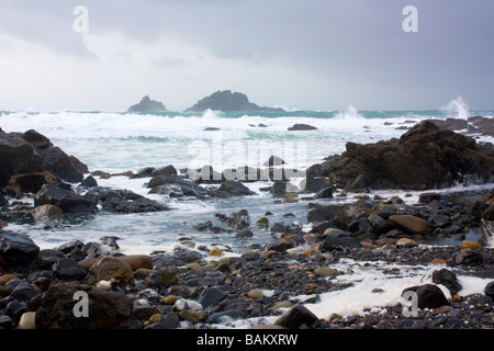 Waves crashing Priests Cove Stock Photo