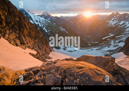 Sun rising over north cascades national park Stock Photo