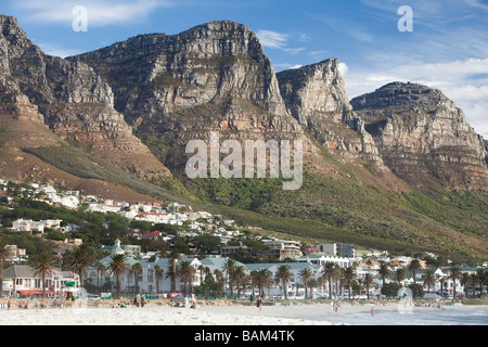 Twelve Apostles mountains from Camps Bay beach, Cape Town, South Africa Stock Photo