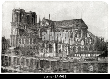 her majestys visit to the paris notre dame from the seine Gothic cathedral 1855 Stock Photo
