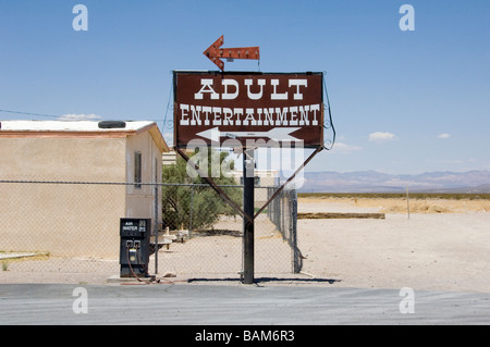American Adult Entertainment Sign at Gas Station along Route 95, Nevada, USA Stock Photo