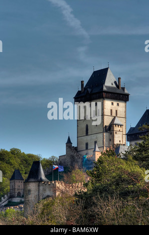 Karlstejn  - Carl´s stone - large Gothic castle founded 1348 by Charles IV Stock Photo