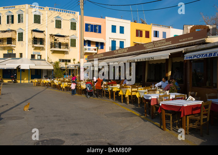 Fish tavern at Venetian port in old town Hania Crete Greece Europe Stock Photo