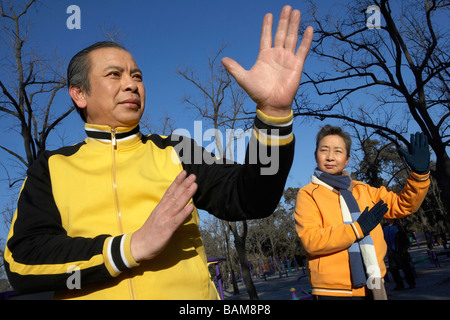 Elderly Couple Practicing Karate Stock Photo
