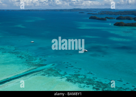 Boats at German Channel of Palau Pacific Micronesia Palau Stock Photo