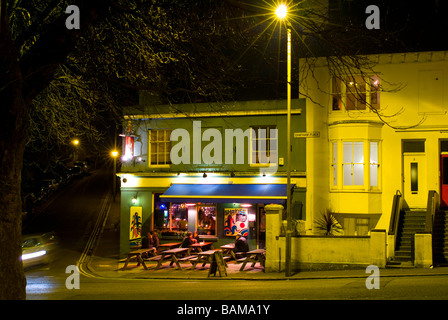 Brighton and Hove City night time street scenes and public houses with very slow shutter speed Stock Photo