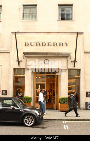 London the exclusive fashion shop store Burberry on New Bond Street in the Mayfair district area Stock Photo