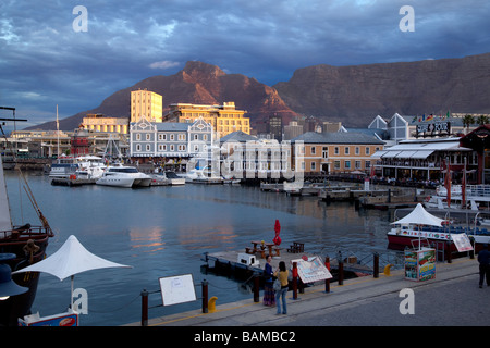 Sunset over Table Mountain and Waterfront in Cape Town, South Africa