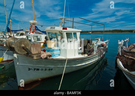 Classical Llaud fishing boats at Porto Colom Majorca Baleares Spain | Klassische Llaut Fischerboote in Porto Colom Mallorca Stock Photo