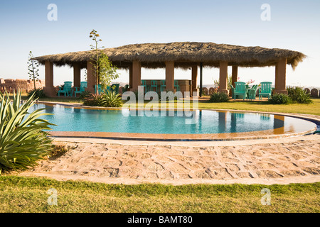 Swimming pool and terrace at Osian Camel Camp, Osian, Rajasthan, India Stock Photo