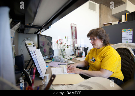 Clerical Worker in Law Library at University of Chicago Stock Photo