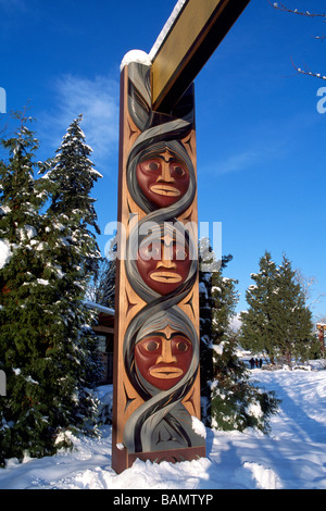 Coast Salish Totem Gateway, Stanley Park, Vancouver, BC, British Columbia, Canada - Brockton Point, Winter Stock Photo