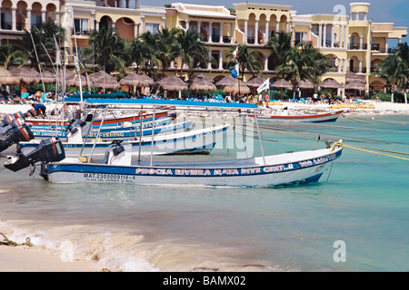 Sports Fishing Boats on Playa del Carmen Mexico Stock Photo