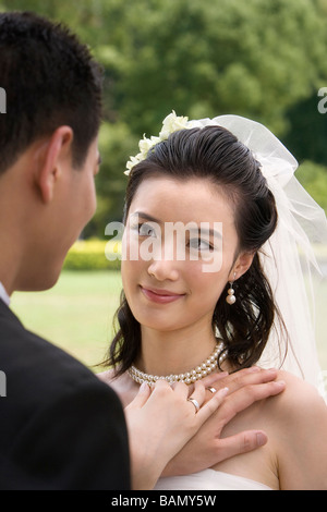 A bridge and groom on their wedding day Stock Photo