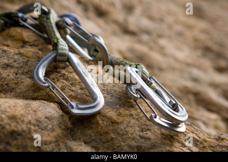 Carabineers used in rock climbing Stock Photo