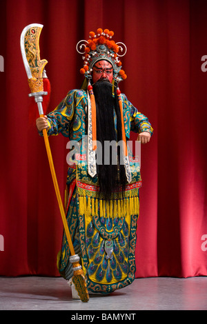 Guang Gong, Ancient Chinese General in Beijing Opera Costume, Represents Protection and Wealth Stock Photo