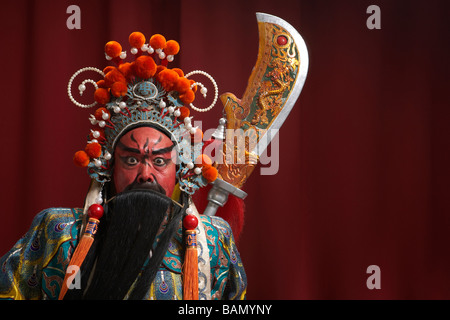 Guang Gong, Ancient Chinese General in Beijing Opera Costume, Represents Protection and Wealth Stock Photo