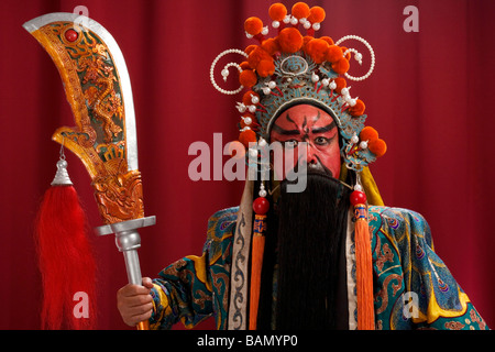 Guang Gong, Ancient Chinese General in Beijing Opera Costume, Represents Protection and Wealth Stock Photo