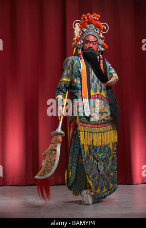 Guang Gong, Ancient Chinese General in Beijing Opera Costume, Represents Protection and Wealth Stock Photo