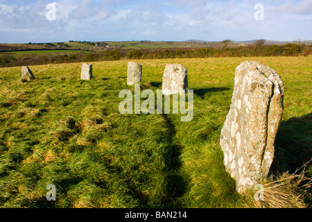 Merry Maidens stone circle near St Buryan Cornwall Stock Photo