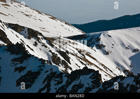 winter scenery, view from Mussala peak, Trionite ridge, Rila mountain, the highest place on Balkans peninsula, Bulgaria Stock Photo