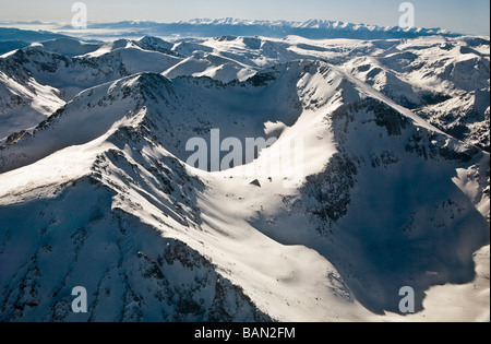 winter scenery, aerial view of Mussala circus and peak, Rila mountain,  Balkans, Bulgaria Stock Photo