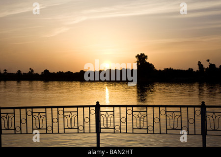 Sunset over the River Nile Luxor Egypt Africa Stock Photo