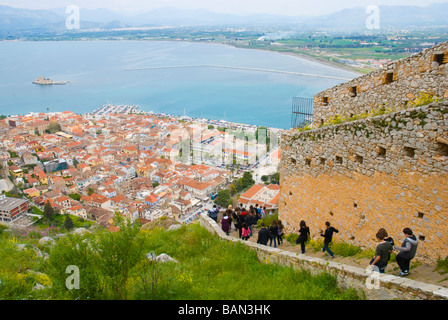 People coming down from Palamidi fortress in Nafplio Peloponnese Greece Europe Stock Photo