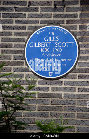 Blue wall plaque marking the former house of the architect Sir Giles Gilbert Scott Chester House Clarendon Pl Bayswater London Stock Photo