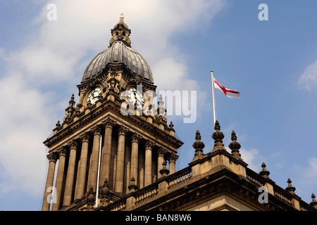 flag of saint george flying from leeds town hall built in 1858 designed by cuthbert brodrick leeds yorkshire uk Stock Photo