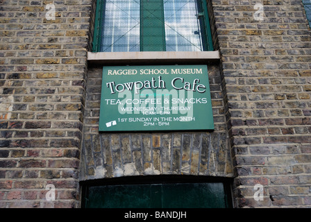 Ragged School Museum Towpath Cafe sign Stepney London Stock Photo