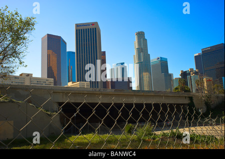 Beaudry Street and the downtown Los Angeles skyline at sunset, Los ...