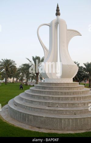 representation of an arabic coffee pot in stone on the corniche in Doha Qatar