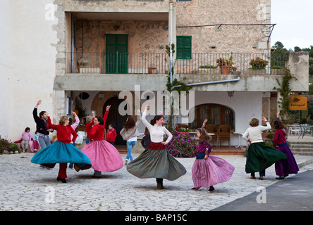 Traditional Mallorcan dancing in street Galilea Mallorca Spain Stock Photo