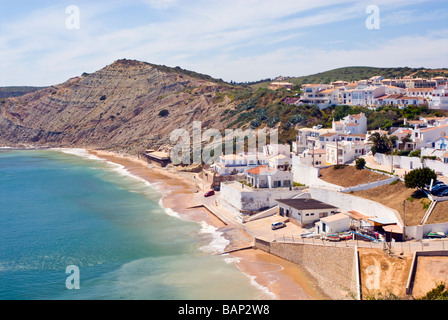 The beach and cliffs at Burgau, Algarve, Portugal Stock Photo