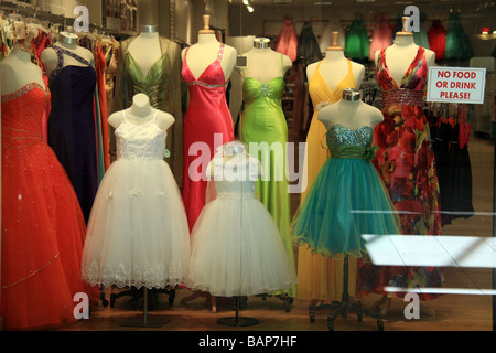 Assortment of prom gowns for sale at a shop in New York Stock Photo