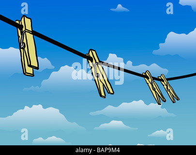 Clothespins on clothesline Stock Photo