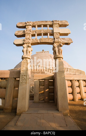 Architectural details of a stupa, Great Stupa, Sanchi, Bhopal, Madhya Pradesh, India Stock Photo