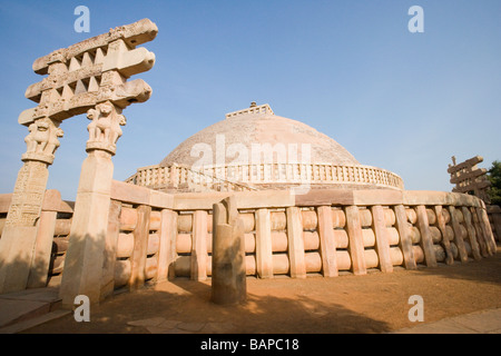 Architectural details of a stupa, Great Stupa, Sanchi, Bhopal, Madhya Pradesh, India Stock Photo