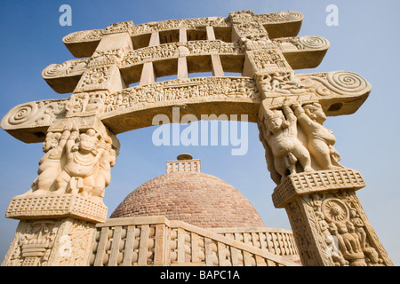 Architectural details of a stupa, Great Stupa, Sanchi, Bhopal, Madhya Pradesh, India Stock Photo