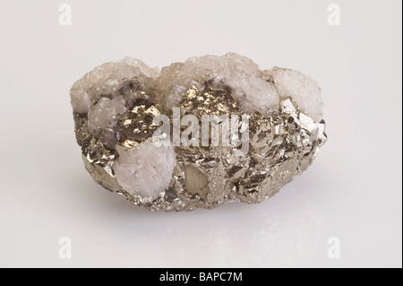 Pyrite Crystals on Calcite matrix Stock Photo