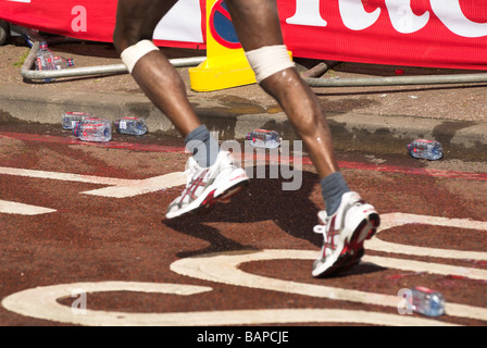 Discarded drinks bottles - London Marathon 2009. Stock Photo